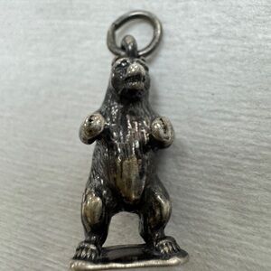 Vintage Grizzly Bear Standing Sterling Silver Jewelry Charm 3D